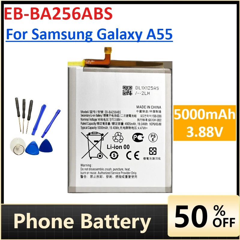 

High-Capacity EB-BA256ABS 5000mAh 3.88V Lithium Battery for Samsung Galaxy A55 Mobile Phone Batteries Replaceable Parts