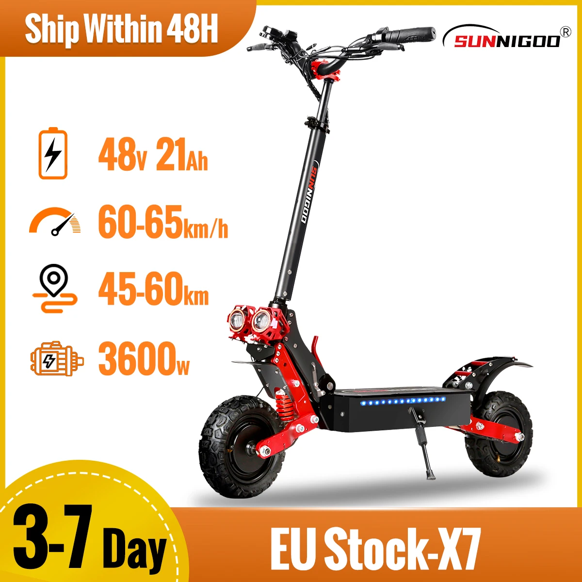 Patinete eléctrico X7/X7PRO 3600W 60-65 km/h 3600W Escooter de doble Motor 11 pulgadas 48V 21Ah 45-60km Scooter Eléctrico plegable de kilometraje