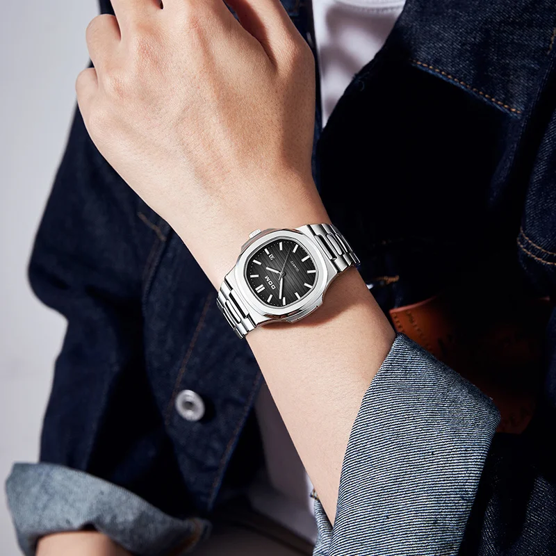 DOM 2024 New Luxury Watch Business Waterproof Male Clock Luminous Date Stainless Steel Square Quartz Men Watch reloj hombre