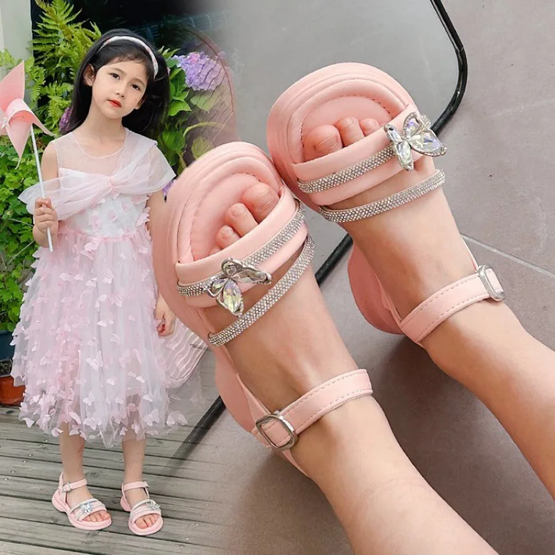 Girls Sandals 2024 Summer New Fashion Middle and Large Children Wear-Resistant Anti-Slip Sandals Comfortable Princess Shoes