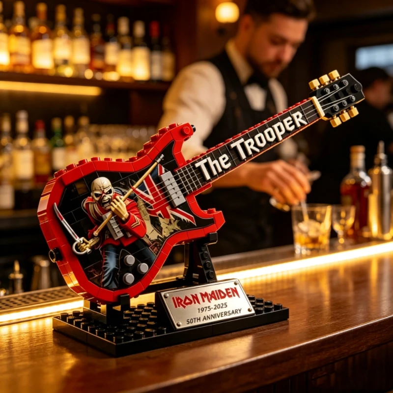 DIY The Trooper Electric Guitar Building Blocks 50th Anniversary Assembly Model Rock Fan Desktop Collectible Decoration