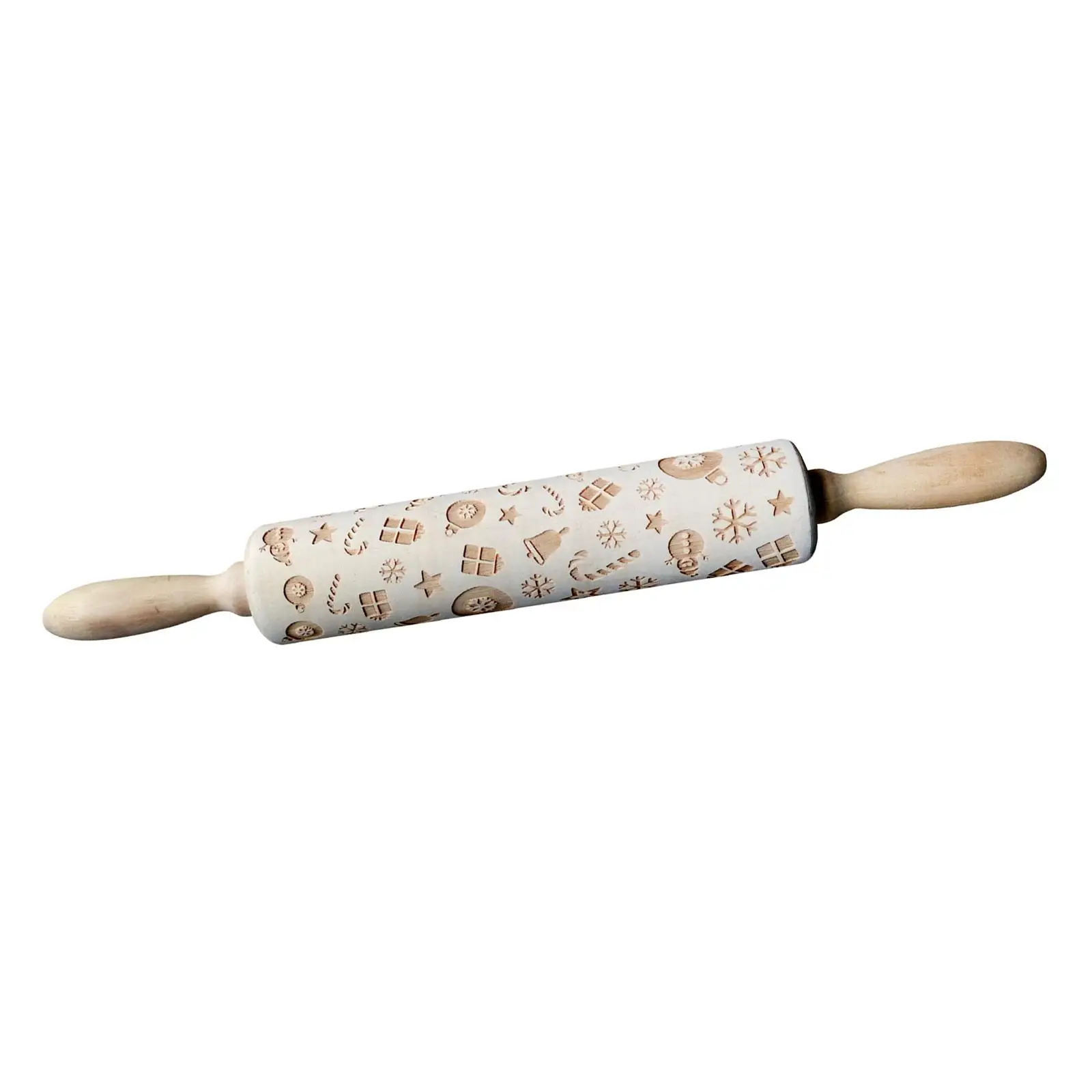 Wooden Rolling Pin Embossed Patterned for Dough Christmas Cookie Stamps Roller Nonstick Kitchen Baking Accessories for Holiday
