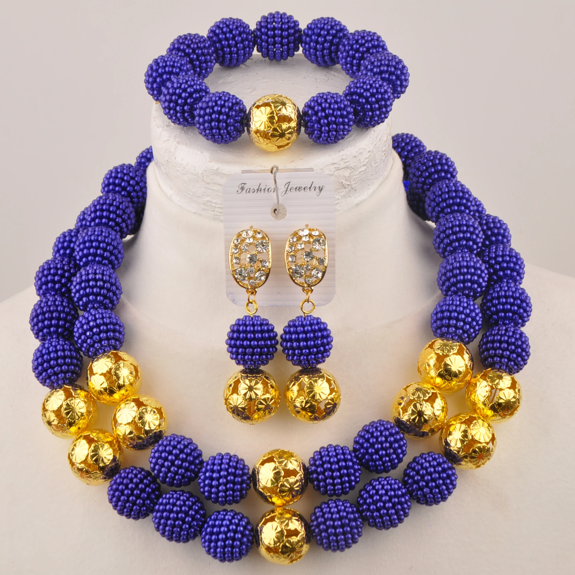 

Laanc Royal Blue African Beads Jewelry Set For Women