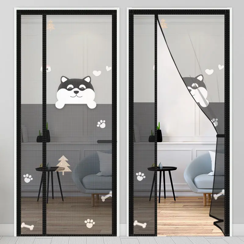 

Side Opening Cartoon Printed Mosquito Proof Door Curtain for Household Indoor Non Perforated Magnetic Gauze Mesh Door Curtain