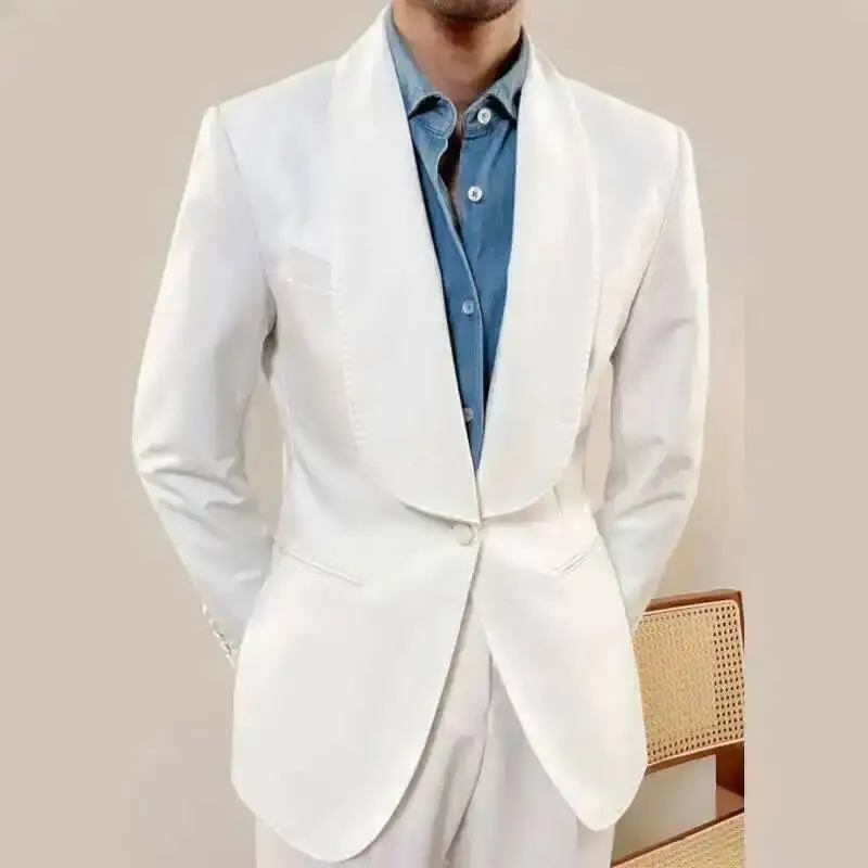 

Green Fruit Collar Casual Suit Jacket British Men Blazer One Button Wedding Business Dress Coat Social Banquet Tuxedo Costume
