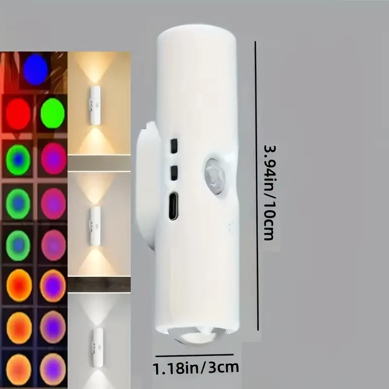 أضواء ليلية LED مزدوجة الرأس غروب الشمس الجدار مصباح محس حركة RGB الضوء المحيط المغناطيسي USB قابلة للشحن خزائن ممر الحفلات #6