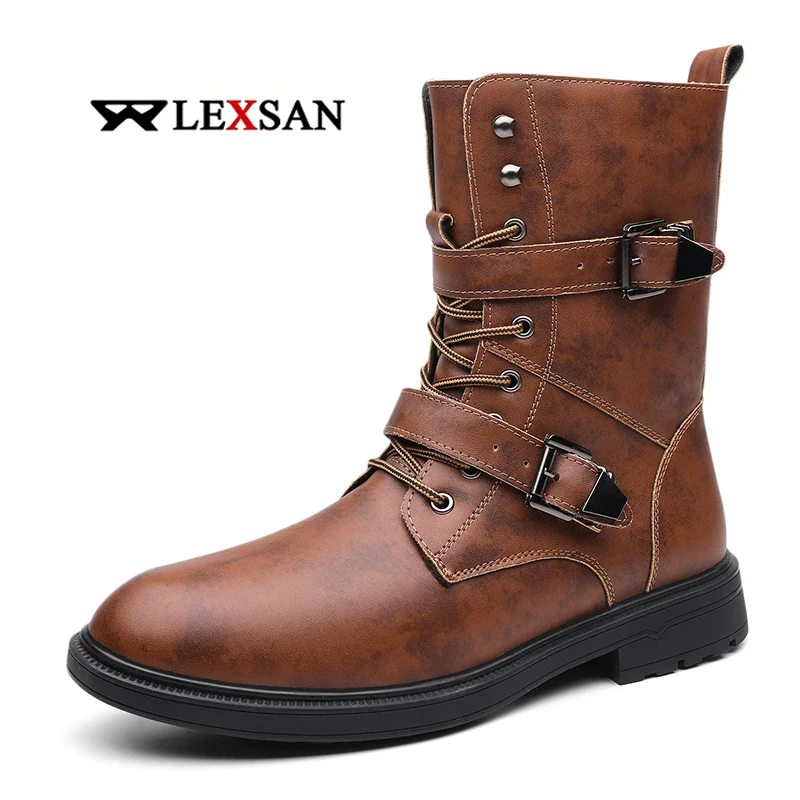 Lexsan Motorcycle Boots Men Leather Motos Breathable Anti Slip Wear-resistant Riders Boots Motorbike Racing Ankle Length Shoes