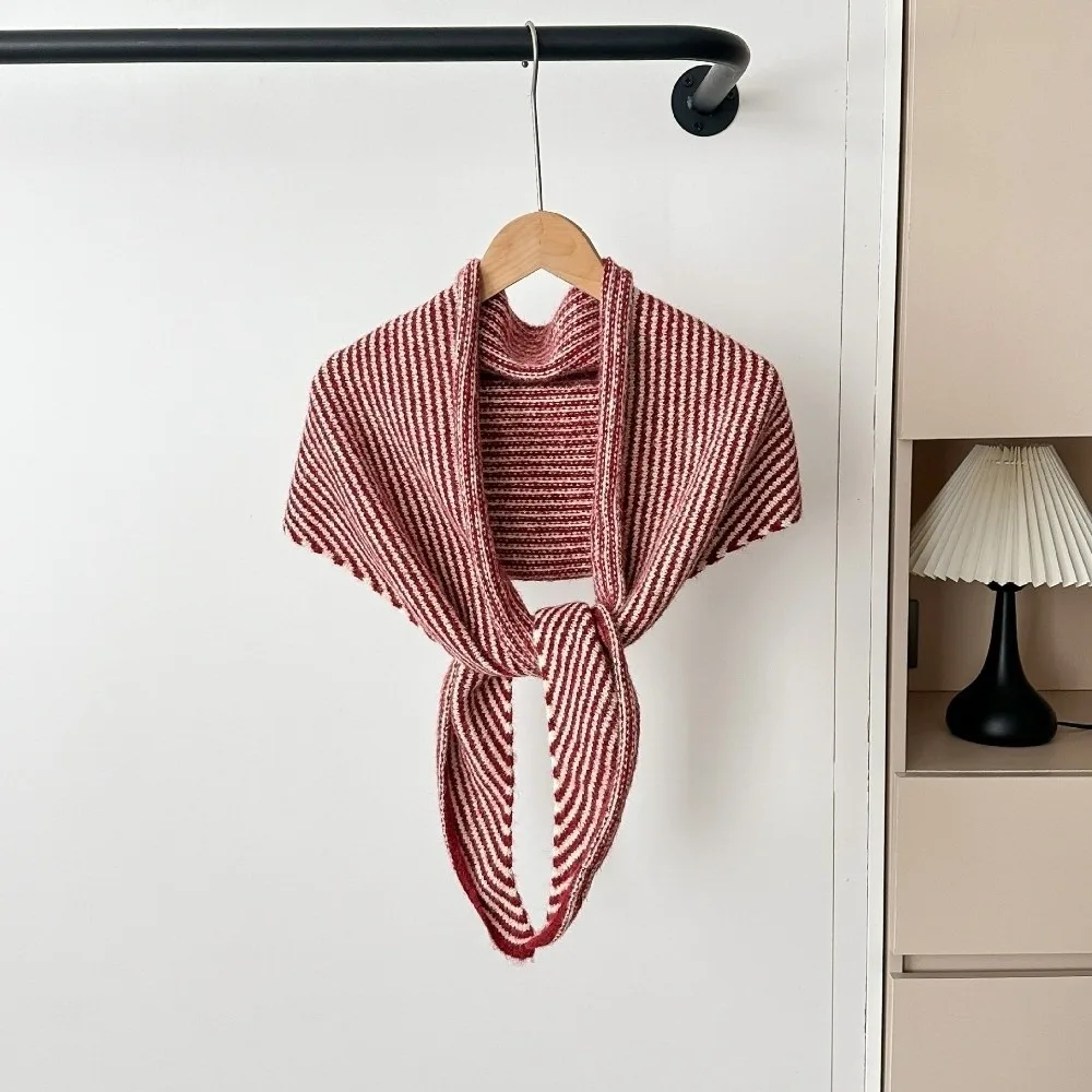 Decorative Comfortable Triangle Striped Scarf Windproof Elegant Neck Warmer Versatile Soft Knit Wool Scarf Outer Wear