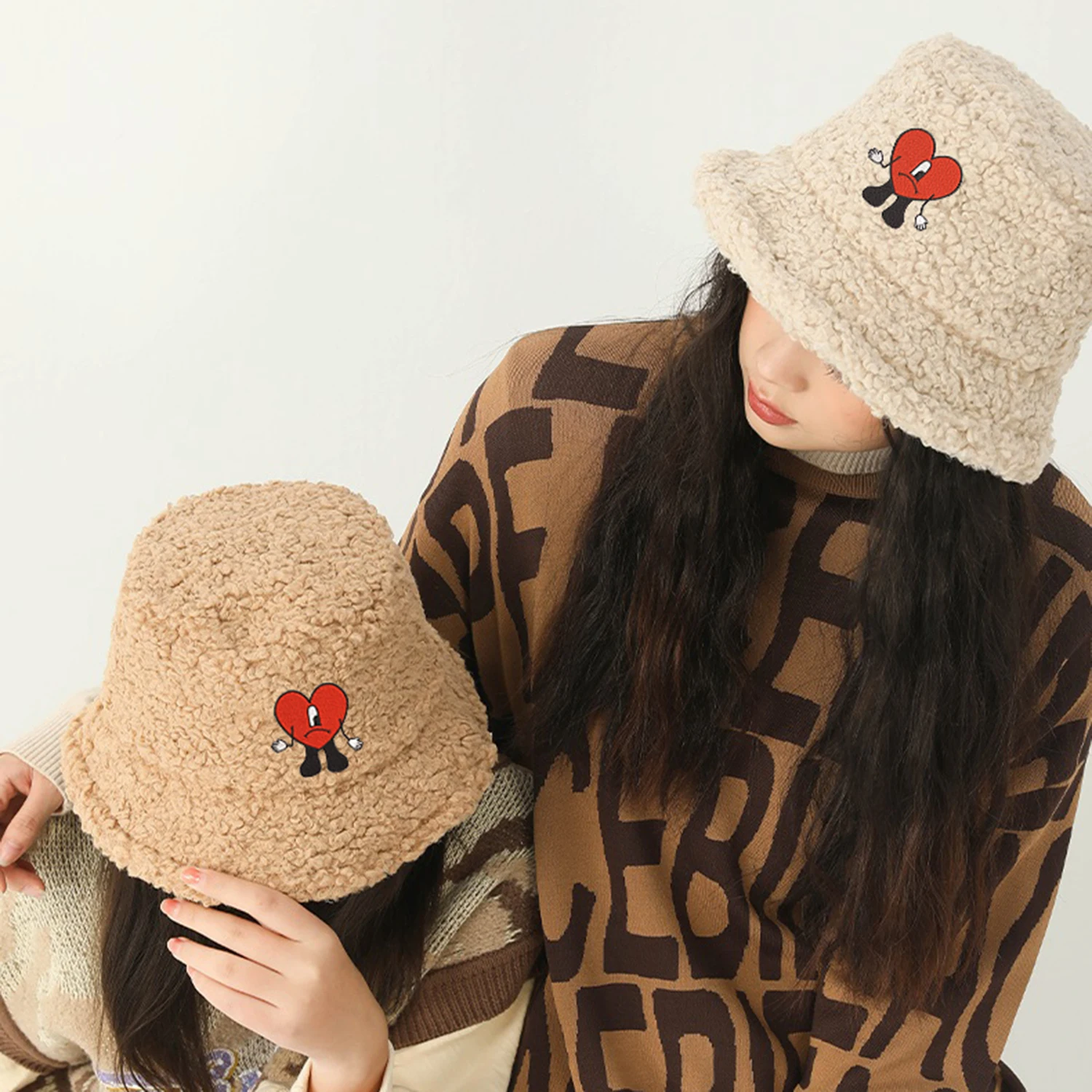 Embroidery  Bad bunny Bucket hat Un Verano sin ti Warm Winter Unisex Lamb Wool  Winter Fisherman Hat