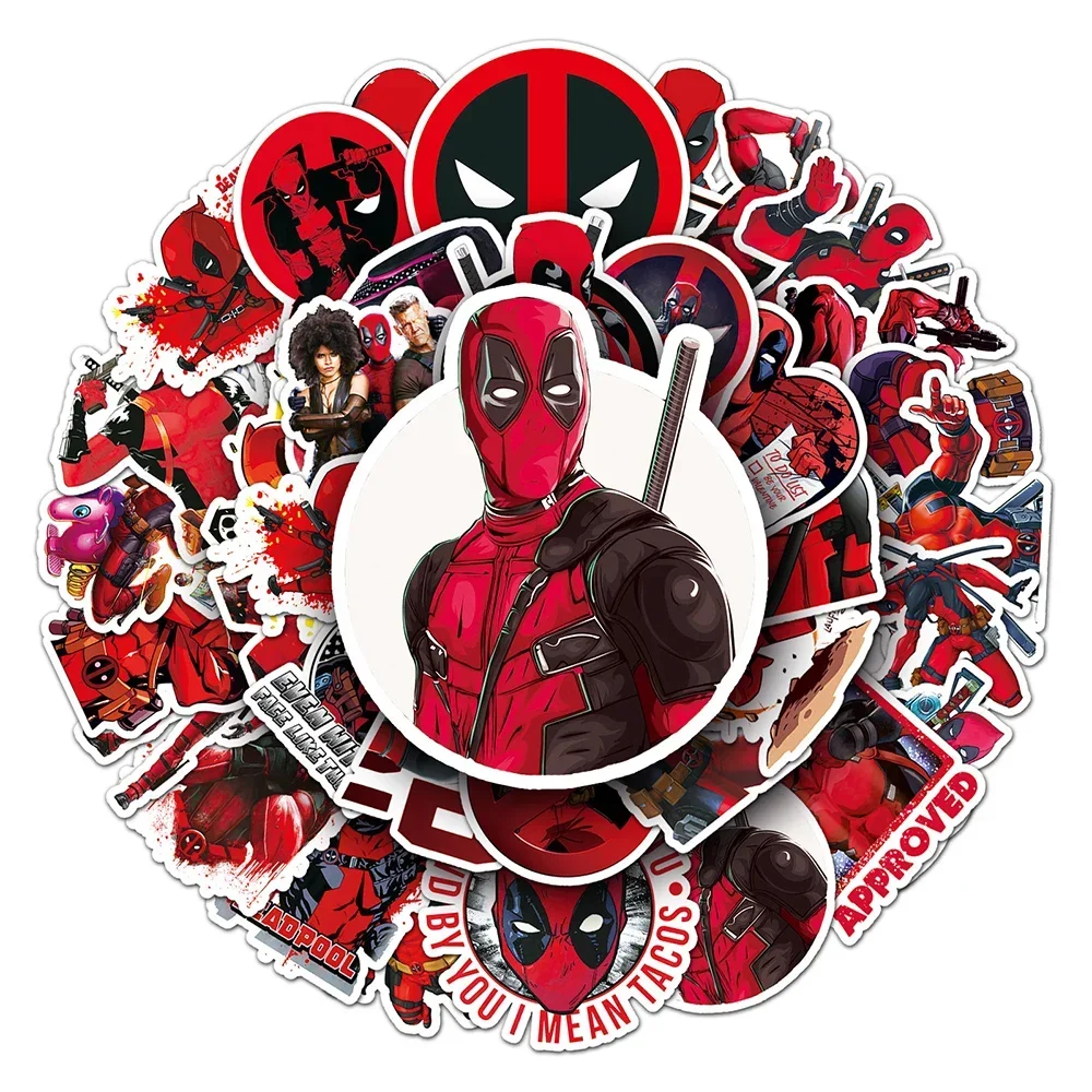 50pcs The Avengers Deadpool Cartoon Stickers Cool Super Hero Anime Decals DIY Phone Laptop Skateboard Sticker Decor Toys