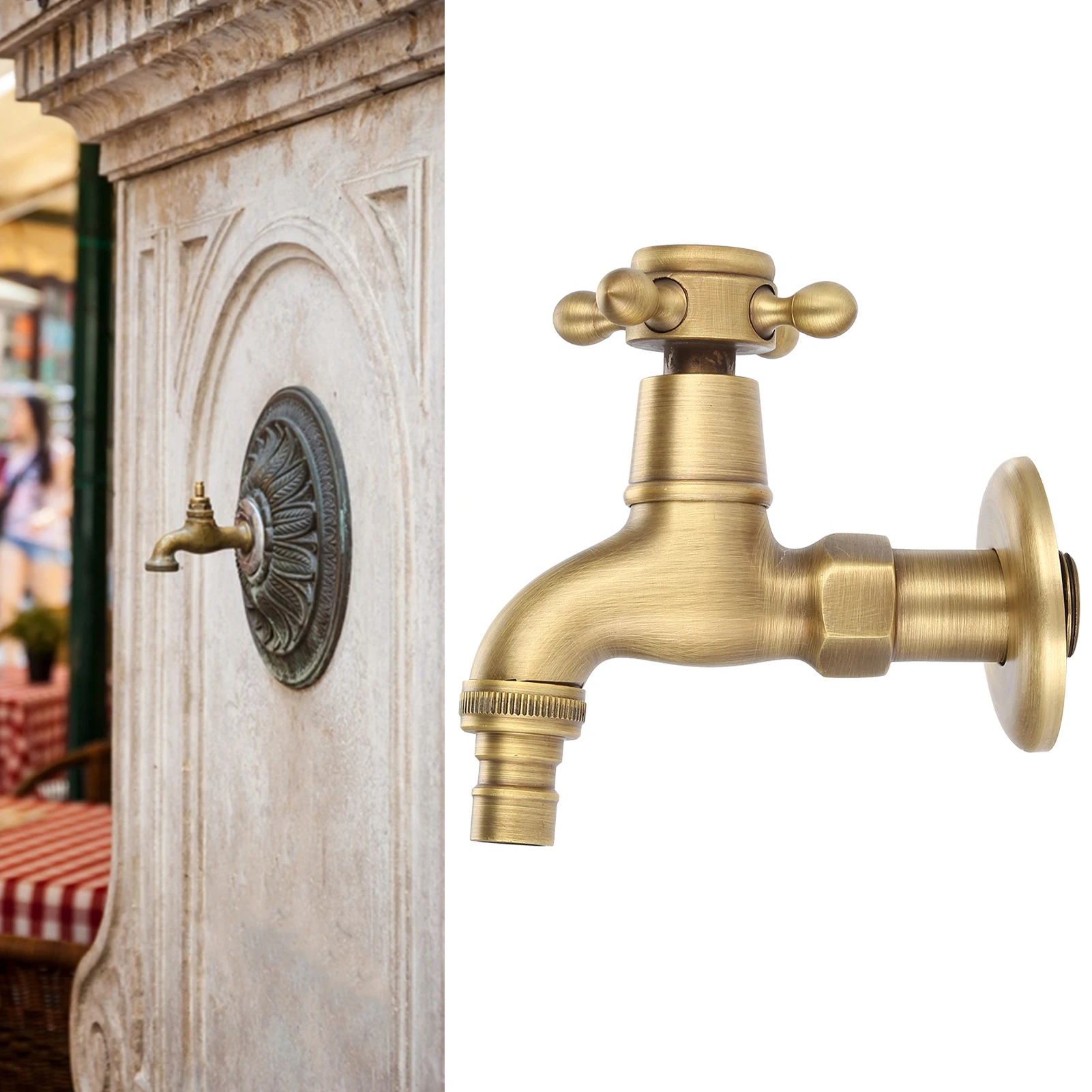 

Vintage Solid Brass Single Handle Faucet for Washing Machine Wall Mounted Water Tap