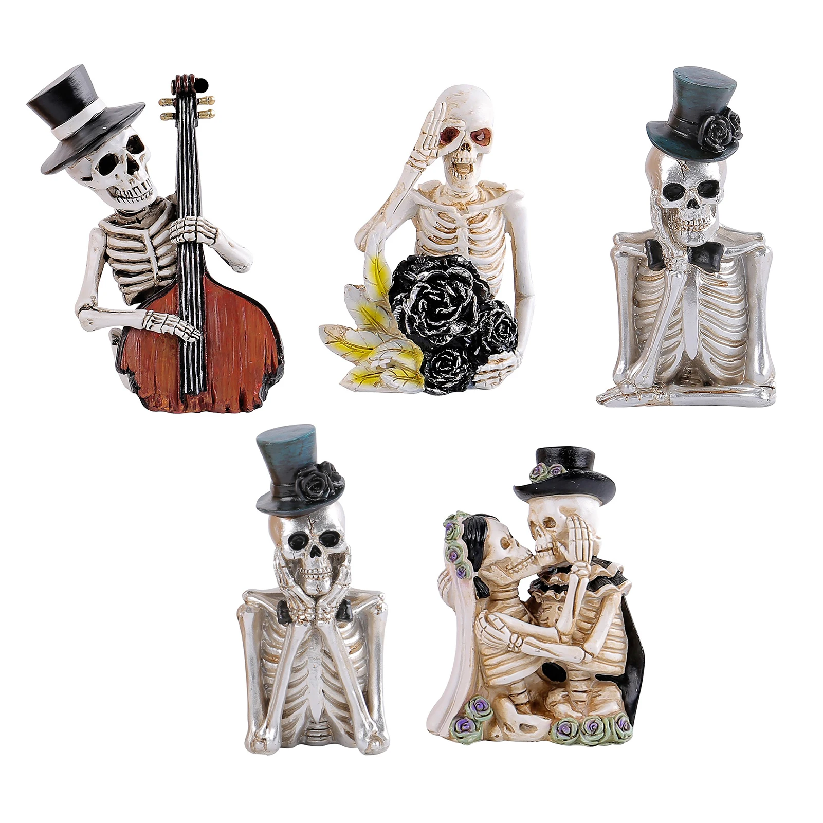 Halloween Cartoon Skeleton Figurine Halloween Ornament Resin Crafts Statue Fun Festive Decor 2025 Halloween Decor for Home