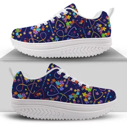 INSTANTARTS Cute Cartoon Nurse Pattern Running Shoes for Women 2024 Mesh Breathable Sneakers Lace Up Wedge Platform Shoes Ladies