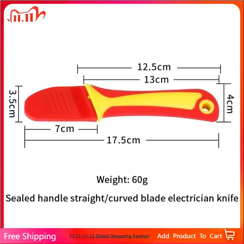 

Insulated Electricians Wire Stripper Knife Rubber Hand Tool with Straight And Curved Blade for Cable Stripping And Peeling