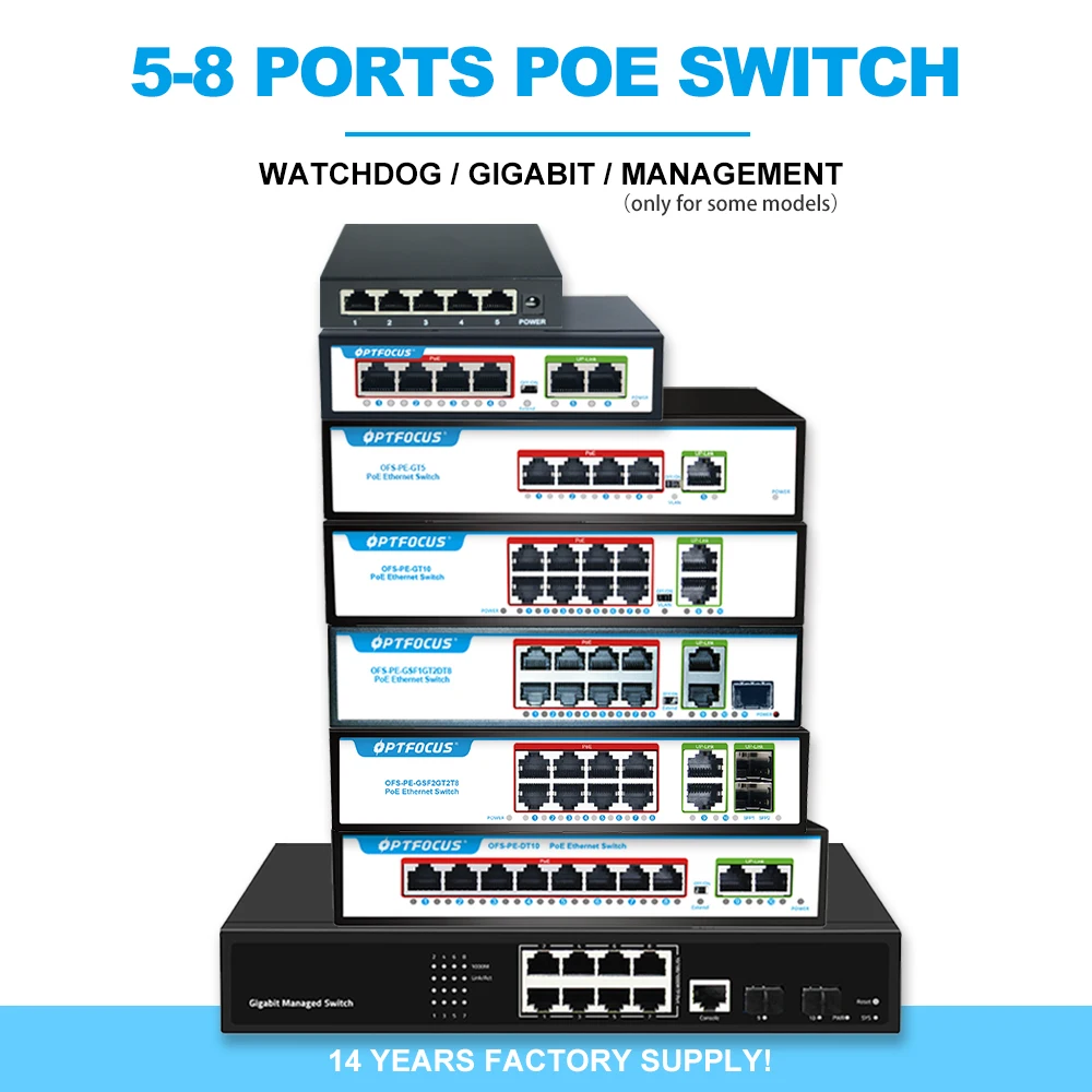 

OPTFOCUS 4 8 Port 48v POE SWITCH Ethernet Managed Gigabit AI Smart Network Switches 1000mbps Fibra Optica Conmutador For Camera