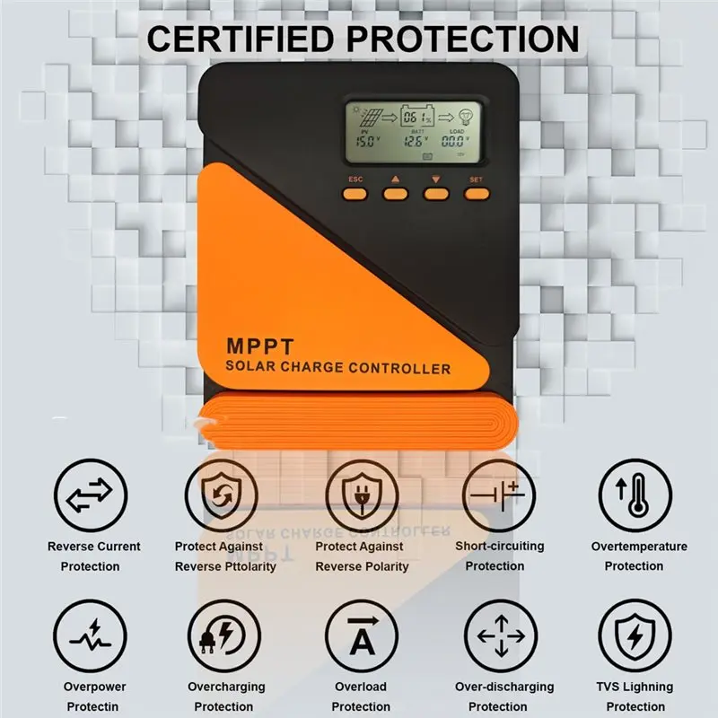 AB11-MPPT Charge Controller 40A 18V-100V Solar Panel Input 12V 24V PV Regulator For Lead-Acid/Lithium Battery Systems