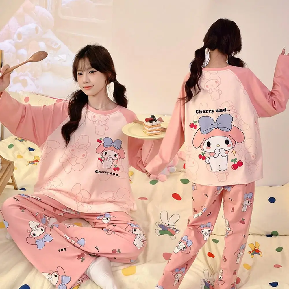 

Anime My Melody Pochacco Women Cotton Pajamas Suit Cartoon Cinnamoroll Long Sleeve Pants Homewear Kawaii Loose Girls Nightwear