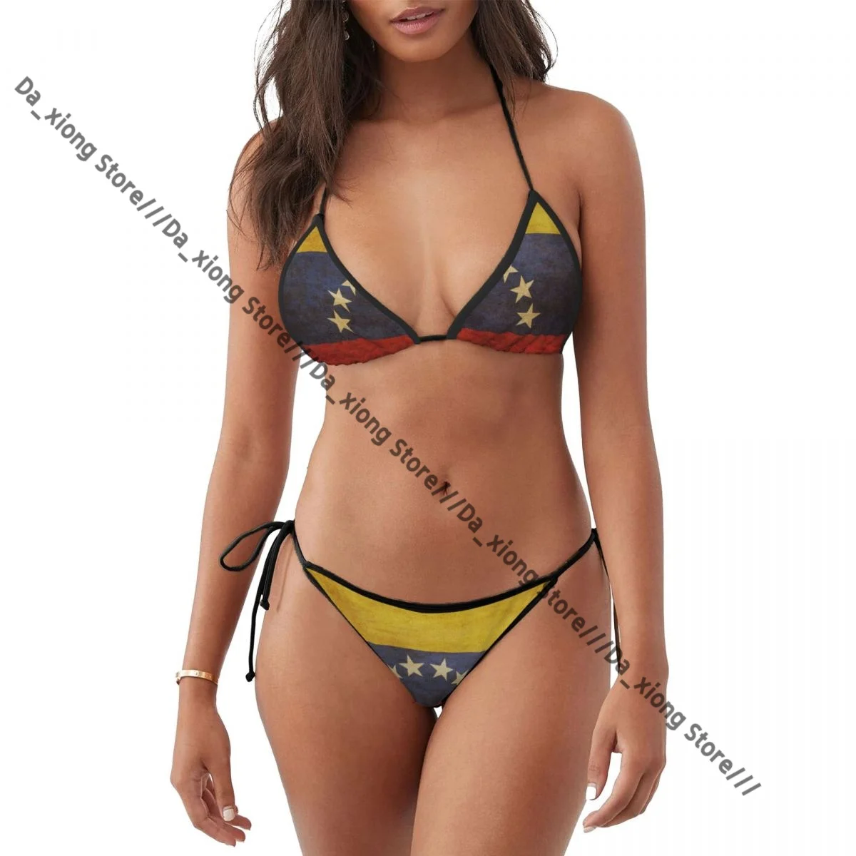 Woman Swimwear Thong Bikini Set Sexy Swimsuits Venezuela Grunge Flag Bathing Suits Triangle Bandage Female Beachwear