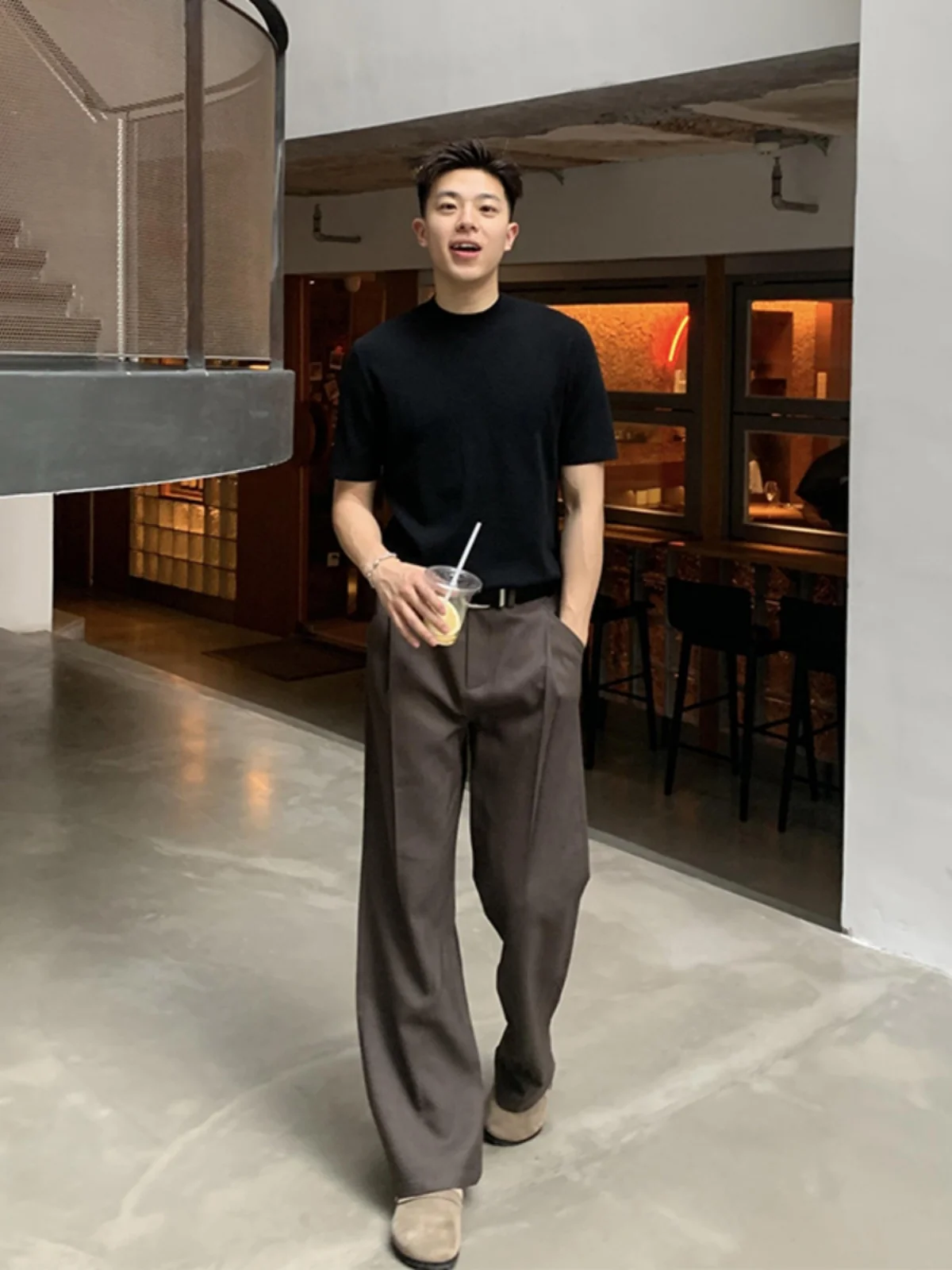 

Cé Brown Casual Men's West Pants Summer American Trend Brand Drape Wide Leg Pants High-End Feeling Haome Straight Tube P...