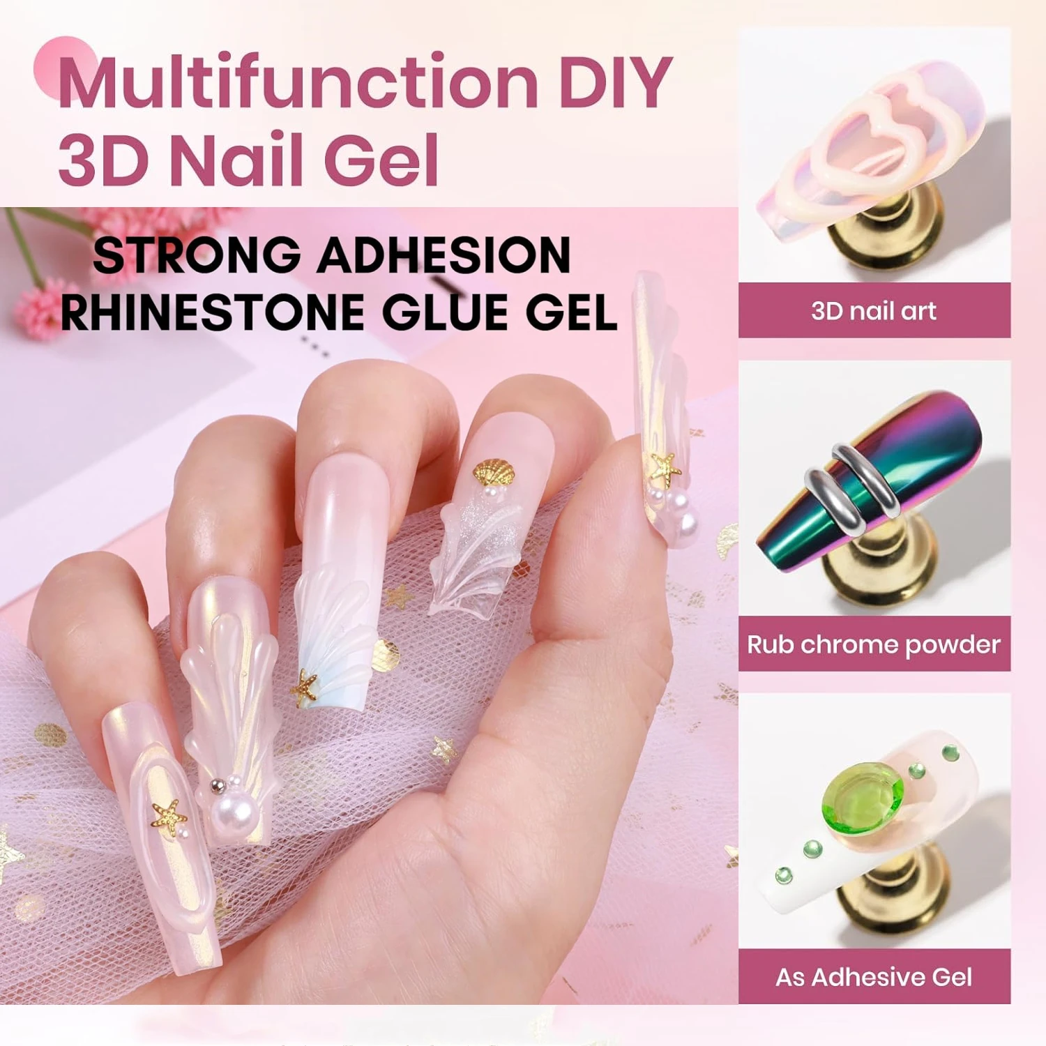 Makartt Nail Rhinestone Glue with 3D Nail Gel Kit, Nail Charm Glue Super Strong Gel Nail Glue for Nail, 3D Sculpting Gel