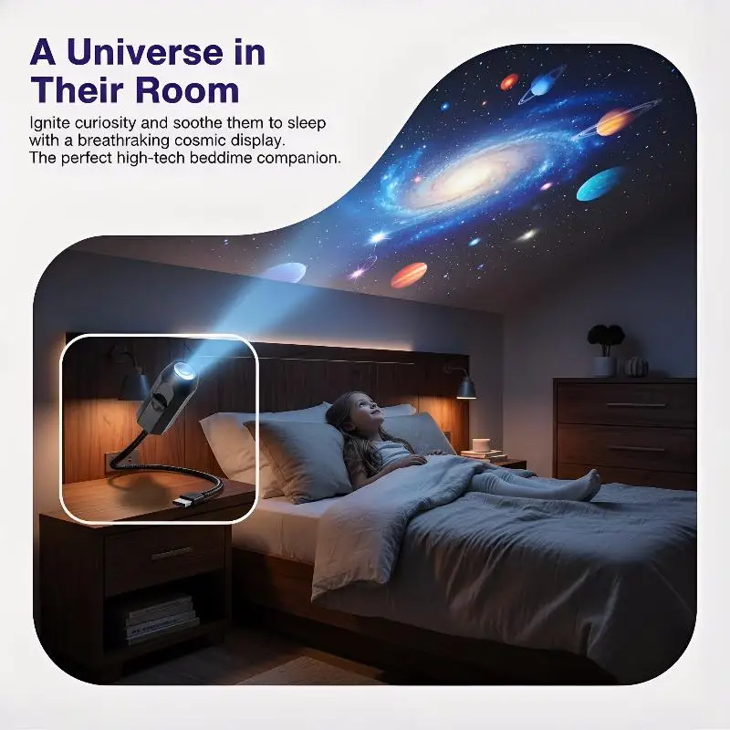 USB Powered Night Light Moon Earth Starry Sky Ceiling Projector 360 Degree Rotating Lamp for Bedroom Nursery Ambiance Lighting