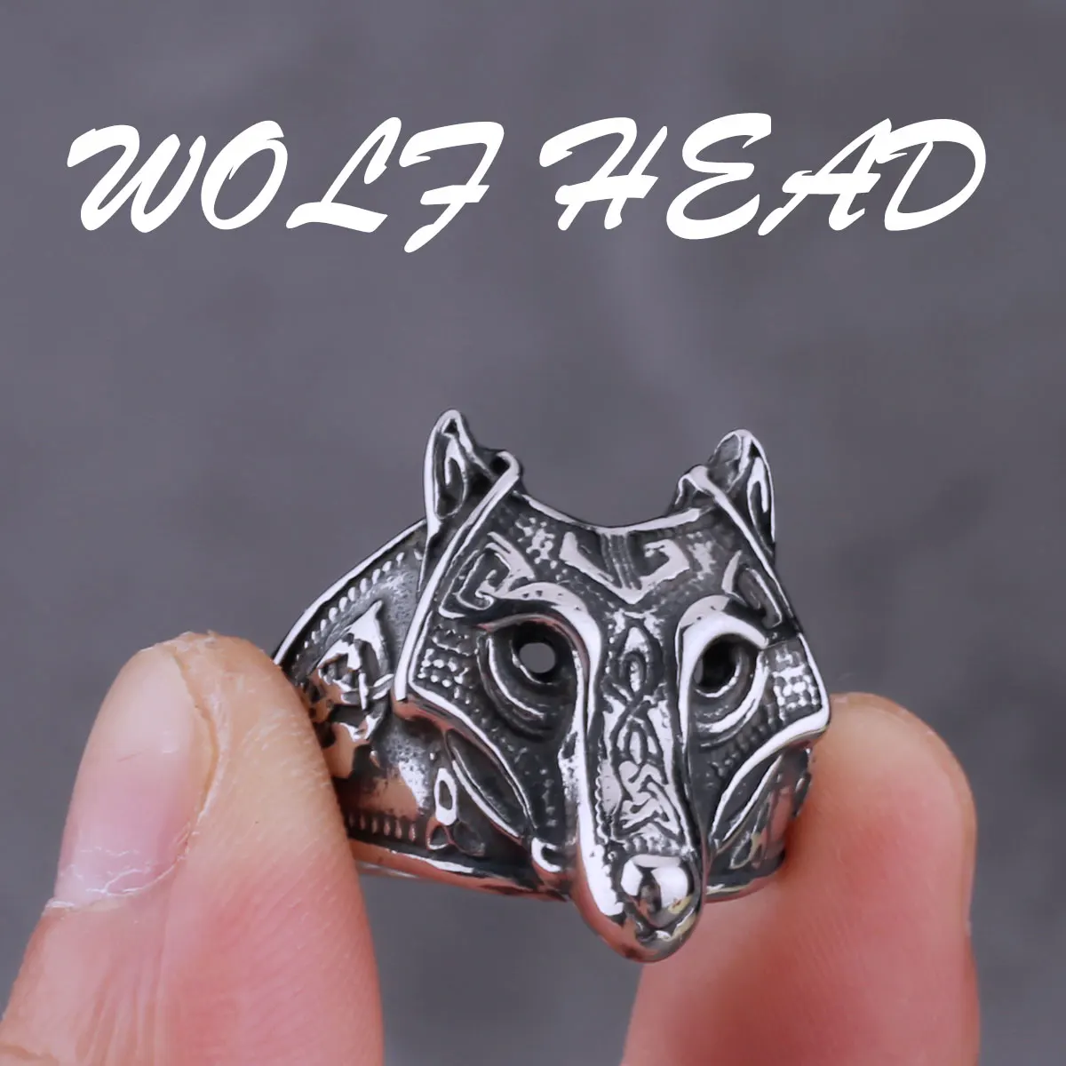 Men's 316L Stainless Steel Viking Wolf Head Ring Retro Punk Domineering Street Trend Ring Jewelry Wholesale