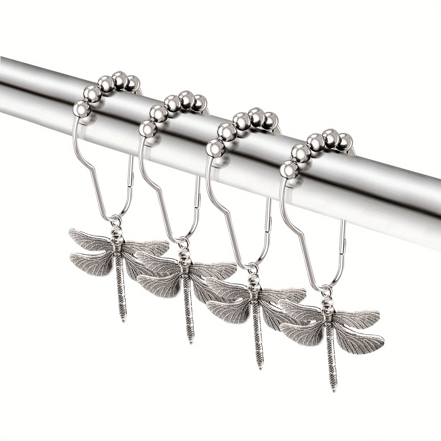 Set of 12 Dragonfly Shower Curtain Hooks Rings Rust Proof Shower Hook for NaturalForest Garden Country Farm Theme Bathroom Decor
