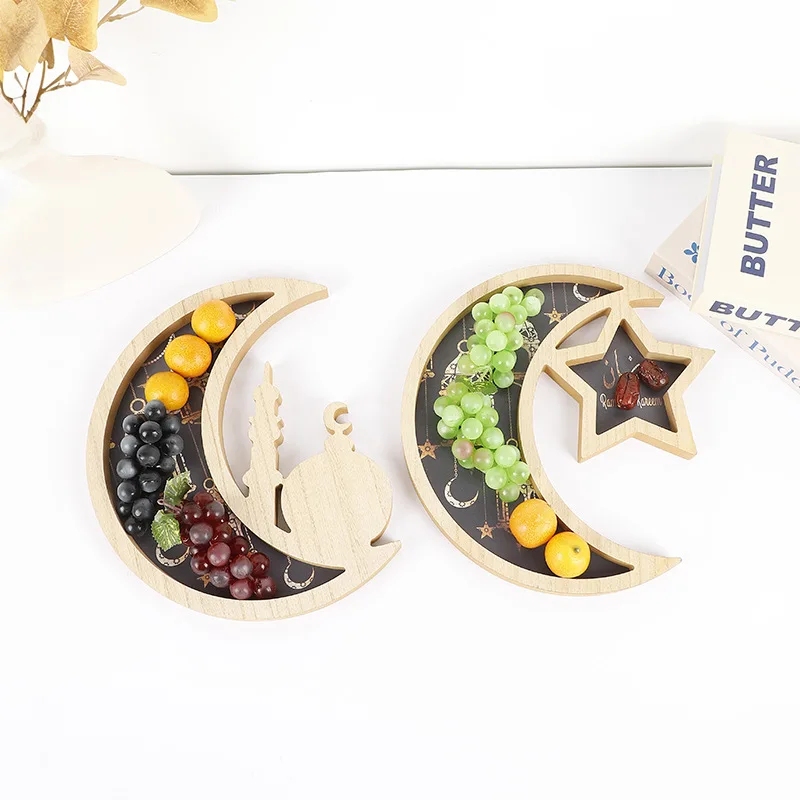 Ramadan Platter Food Serving Tray Density Board Eid Star Moon Plate Fruit Dish Star and moon tray Ramadan Dessert Tray