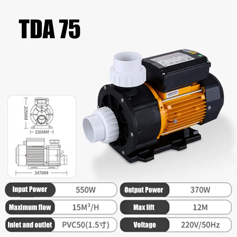 

TDA75 Water Circulation Pump 550W 220V PVC50 Electrical Spa Pool Bathtub Pumping Tools for Filtration Water Supply and Farming