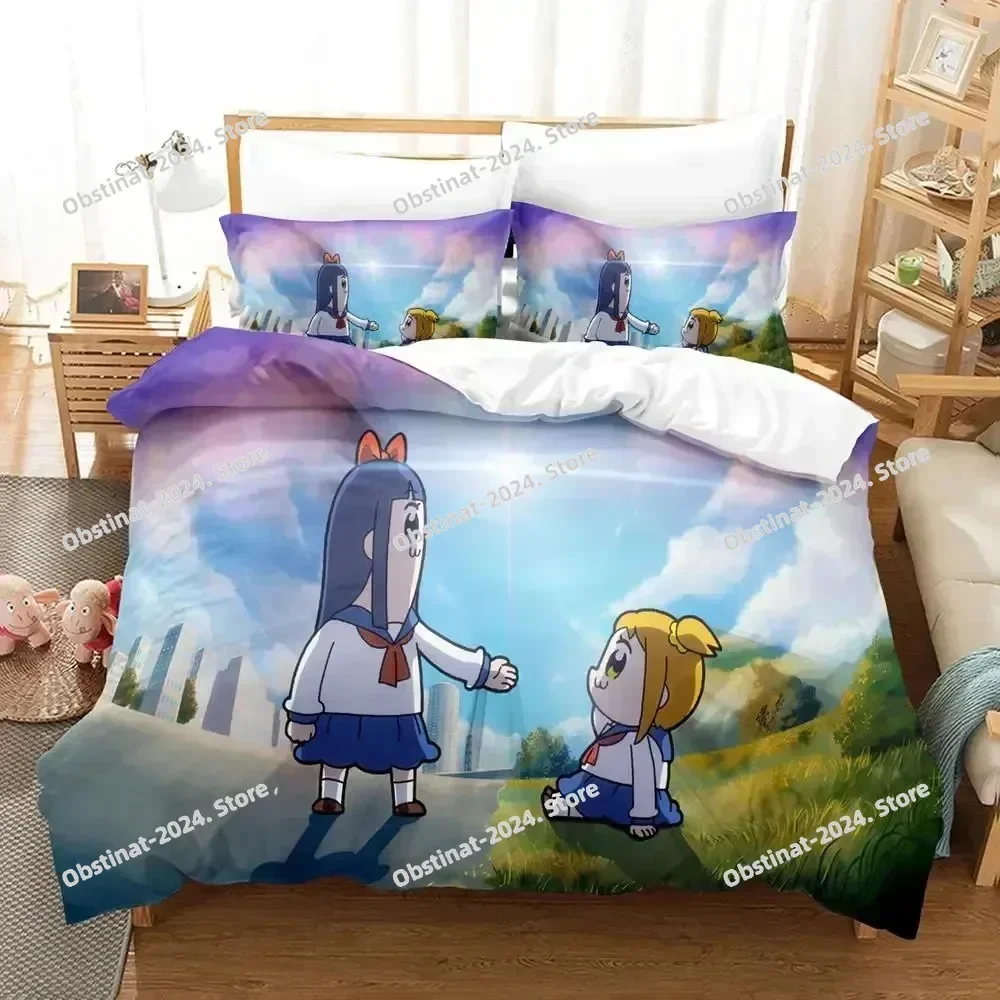 Anime Pop Team Epic Poputepipikku Bedding Set Duvet Cover Full Queen King Size Pillowcase Bed Printed Bed Set Aldult Kid Bedroom