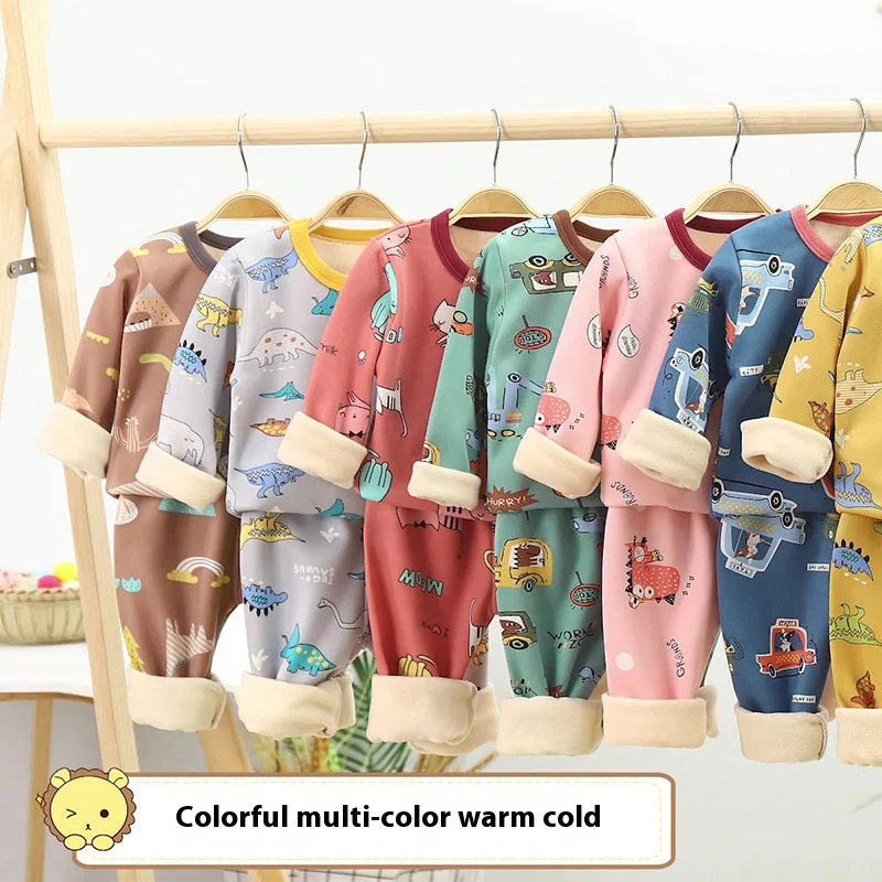 Children Padded Underwear Sets Autumn and Winter New Long-Sleeved Autumn Clothes and Trousers Warm Boys and Girls Home Clothing