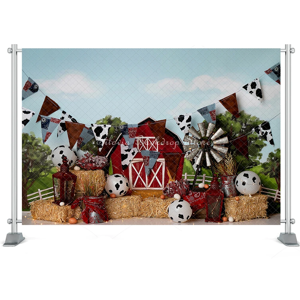 Farmer Red Barn Photo Background Children Birthday Cake Smash Photography Backdrop Kids Portrait Balloons Photo Studio Props