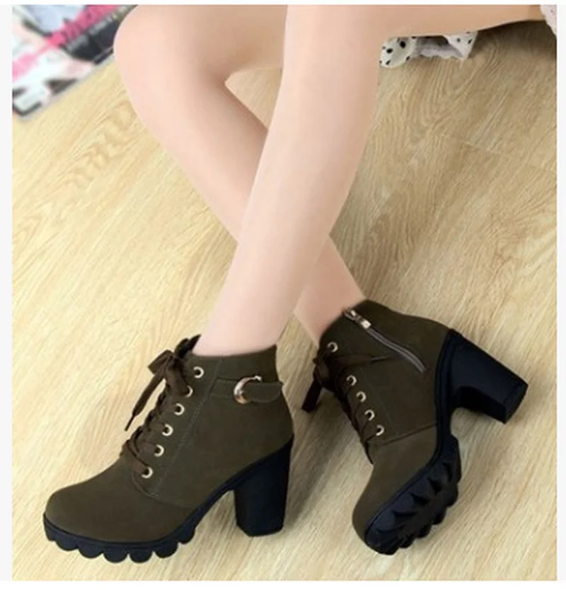 2024 New spring Winter Women Pumps Boots High Quality Lace-up European Ladies shoes PU high heels Boots Fast delivery