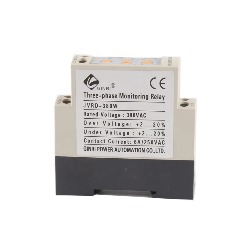 JVRD-380W Din السكك الحديدية جبل قابل للتعديل الجهد الزائد الجهد المنخفض رصد التتابع 3 المرحلة الجهد حامي