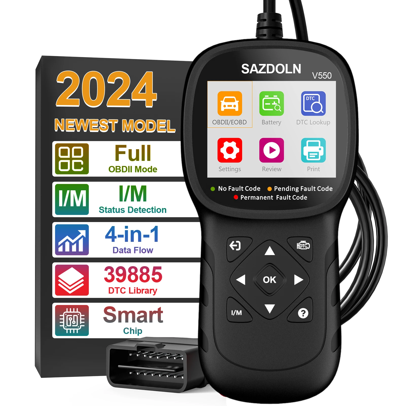 أداة تشخيص السيارة لـ SAZDOLN V550 12 فولت Obd2 الماسح الضوئي سيارة دراجة نارية واضح خطأ قارئ رمز البطارية اختبار الضباب الدخاني تحقق تقرير EOBD