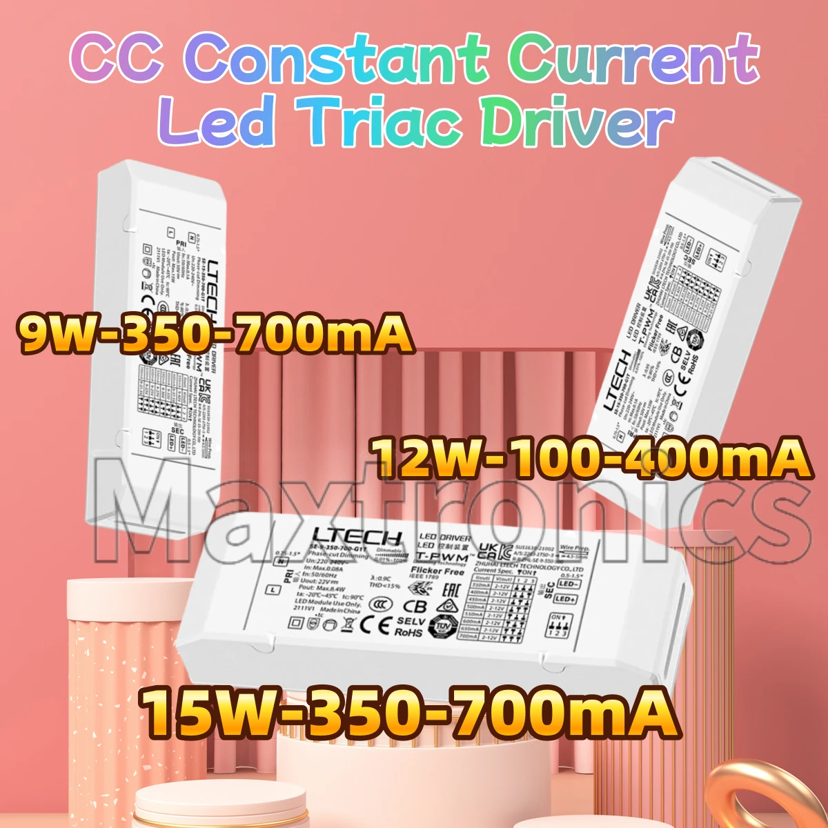 CC Constant Current Led Triac Driver 9W/12W/15W DC2-12/9-42V LTECH 220-240V Dimming Lighting Transformer 100mA-400mA 350mA-700mA