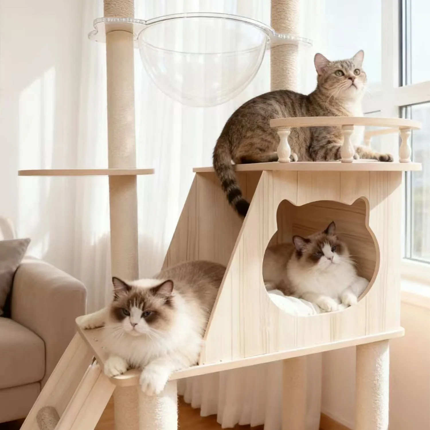 Space capsule cat climbing frame cat litter cat tree integrated scratching column small floor space turntable toy