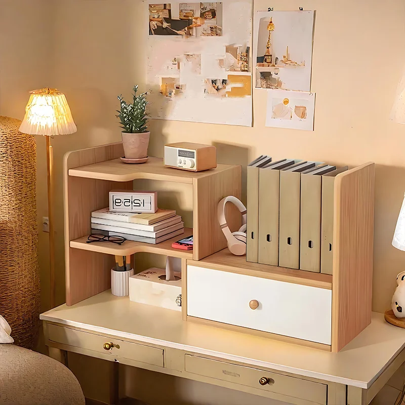 

Multifunctional Solid Wood Stackable Desk Organizer Shelf - Modular Storage Rack with Side Panel for Books, Files, Office