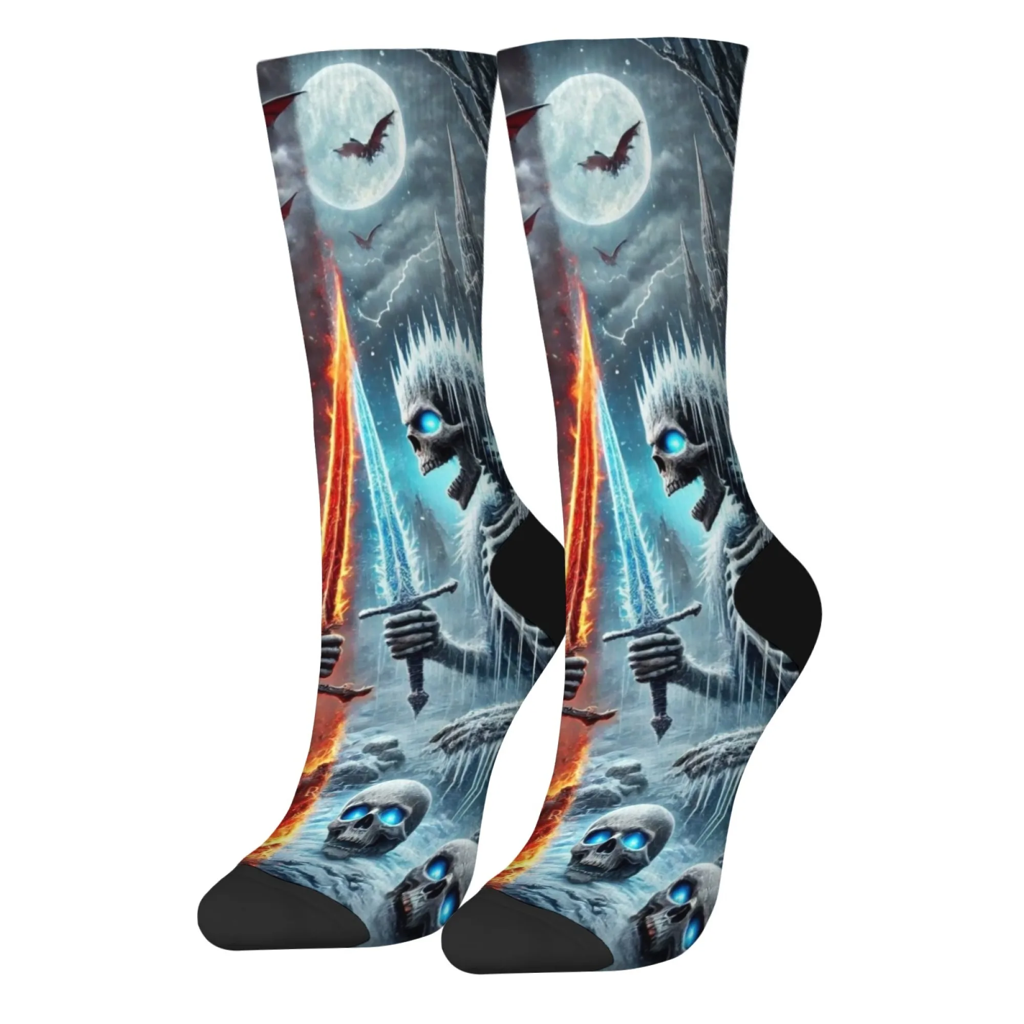 Fantasy Ice and Fire Skull Men's Socks Street Hip-Hop Style Retro Trend Socks Novelty Funny Happy Crew Socks Casual Party Gift