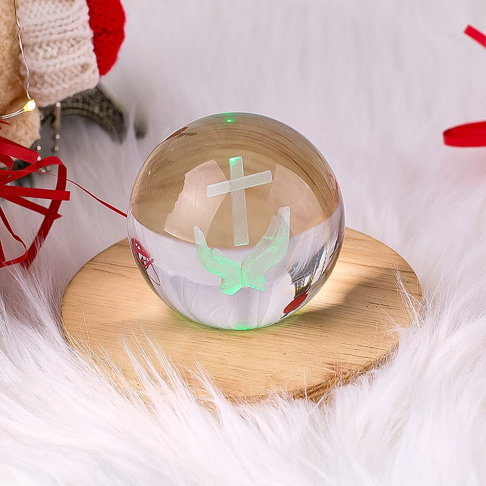 Christian Jesus Cross Crystal Ball Church Figurine 3D Laser Engrave Ball Religious Christian Gifts Glass Paperweight Home Decor