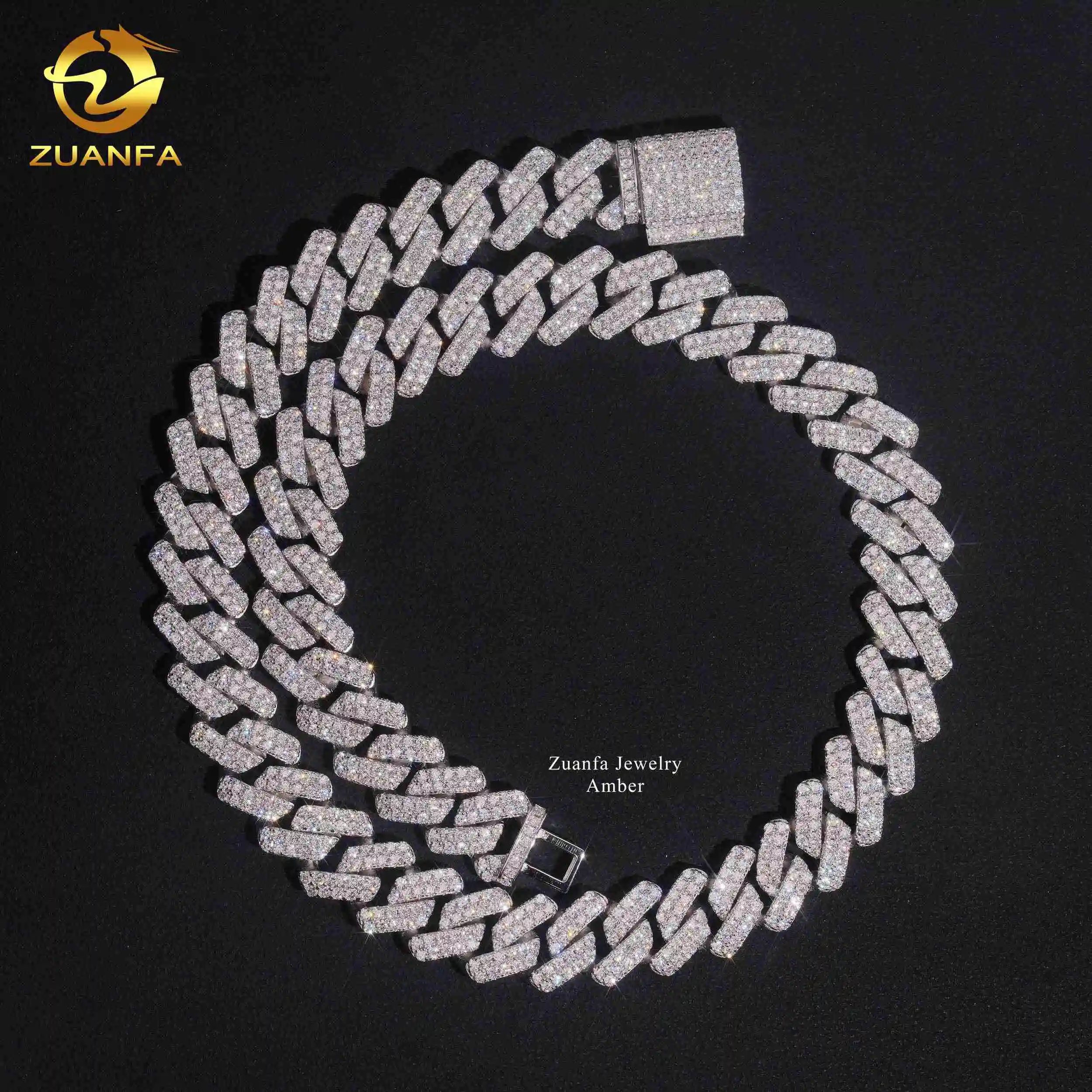 Luxury Fully S925 Silver VVS Lab Moissanite Diamond 14mm Miami Hip Hop Fine Jewelry Men Necklace Cuban Link Chain Free Engraving