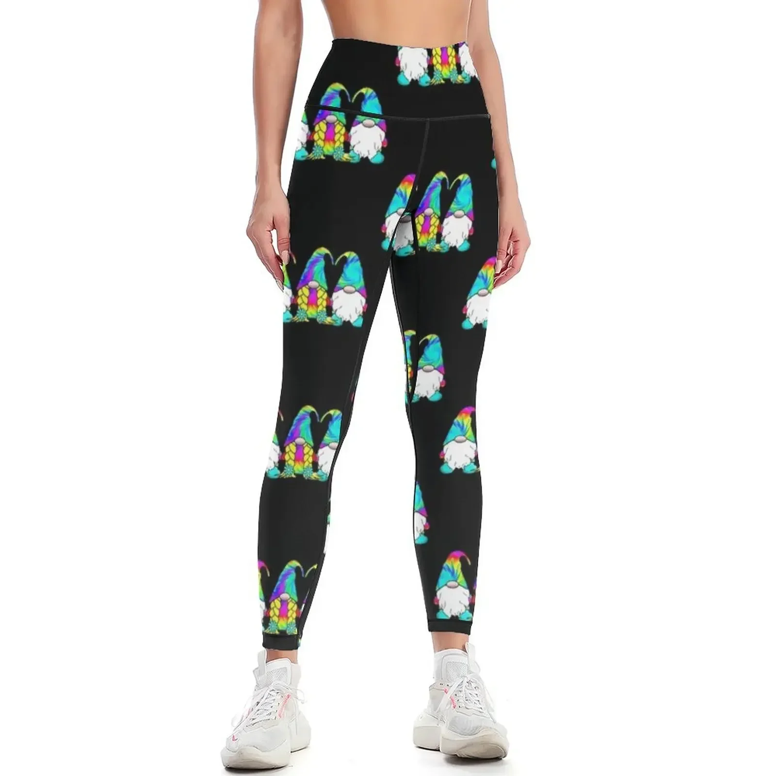 

3 Hippie Gnomes Tie Dye Hat Retro Peace Groovy Leggings sporty woman push up legging gym push up fitness Womens Leggings