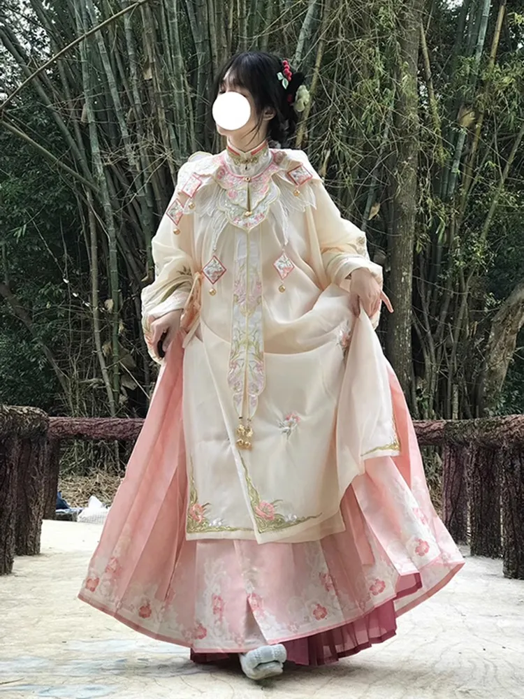 Hanfu women skirt heavy embroidery shoulder stand collar shirt