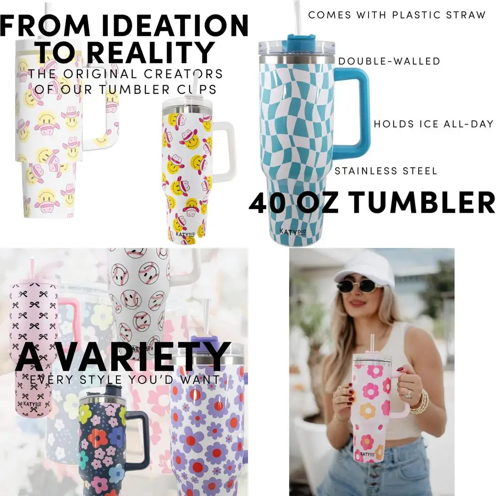 

Изолированный стакан из нержавеющей стали на 40 унций с ручкой и соломинкой — можно мыть в посудомоечной машине для горячих/холодных напитков (Groovy Flowers)