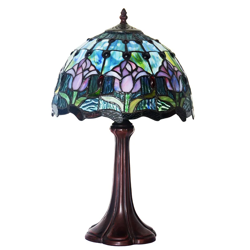 مصباح مكتبي مزخرف بجانب السرير وغرفة النوم باللون الأزرق مقاس 12 بوصة