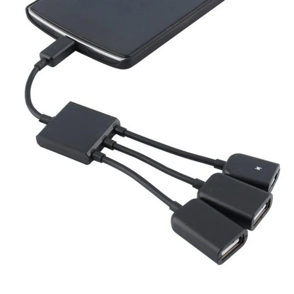 3 in 1 Micro USB Hub Male to Female Double USB 2.0 Otg Adapter Cable Black Expand Phone Tablet Function Peripheral Device