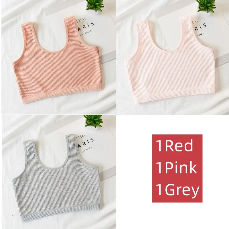 3Pcs Double-layer Bra Developmental Student Girls Vest Cotton Girls Bra Teenage Girls Clothing 8 10 14 Years