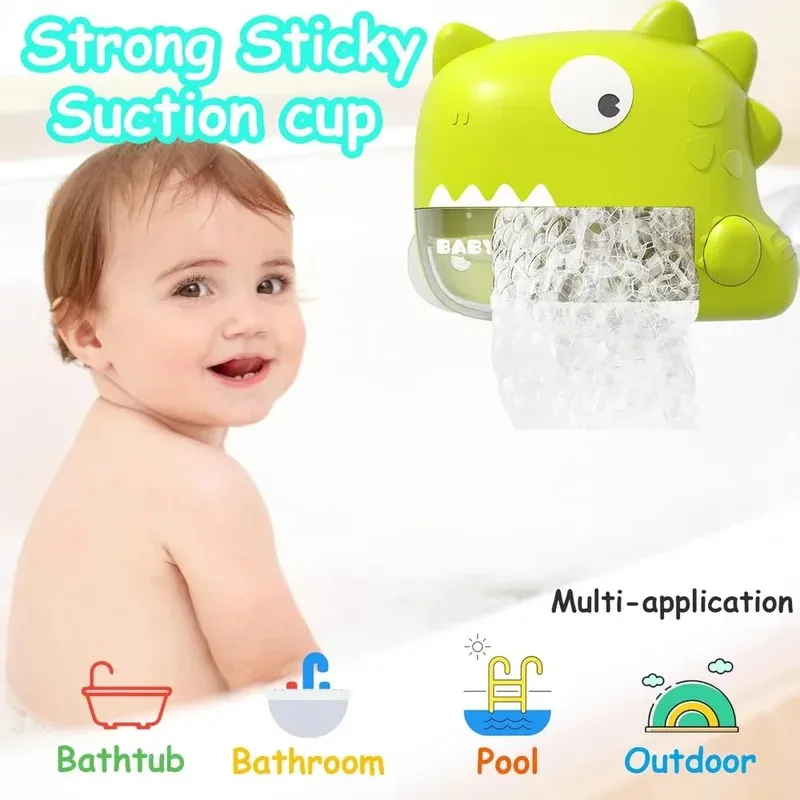 Máquina Musical de burbujas de jabón para niños, ventosa de dinosaurio de burbujas, juguetes de baño colgantes, máquina eléctrica de espuma para soplador de bañera de verano