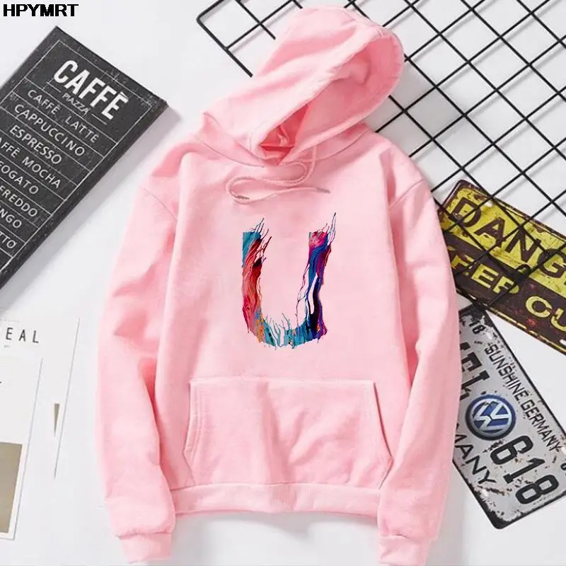 Thời Trang Chữ Đồ Họa Chui Đầu Nữ Cô Gái Mùa Thu Đông Hoodie Thể Thao Giản Dị Áo Dạo Phố Lưới Dài Cao Cấp M-XXXL