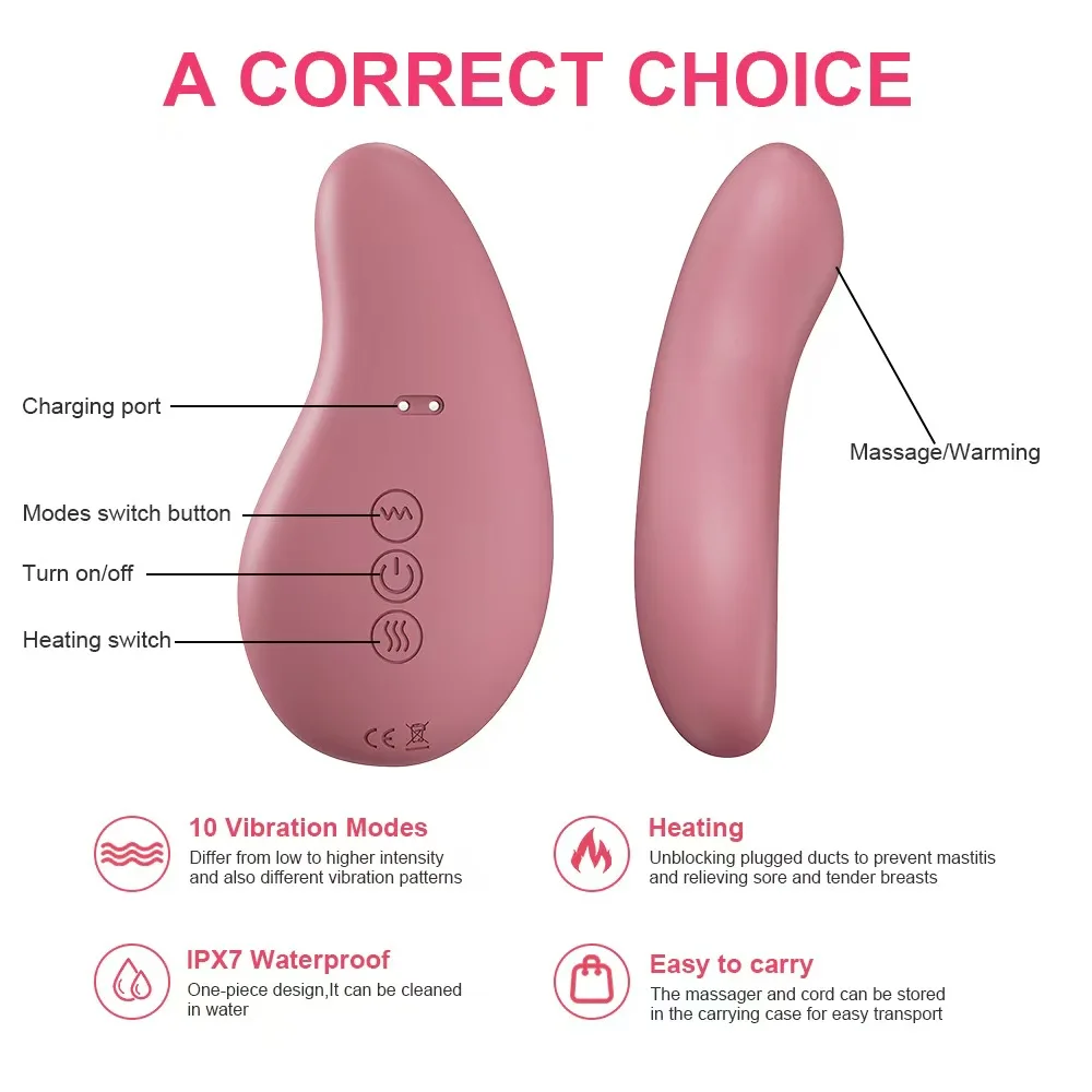 Warming Lactation Massager 10 Vibration Modes & 4 Heating Levels Jaw Massager Improves Milk FlowRelieves Breast Engorgement